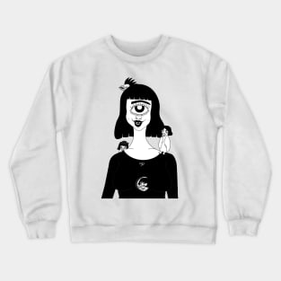 cyclop girl and birds Crewneck Sweatshirt